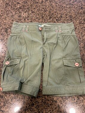 Roxy Olive Green Cargo Shorts with Pink Buttons